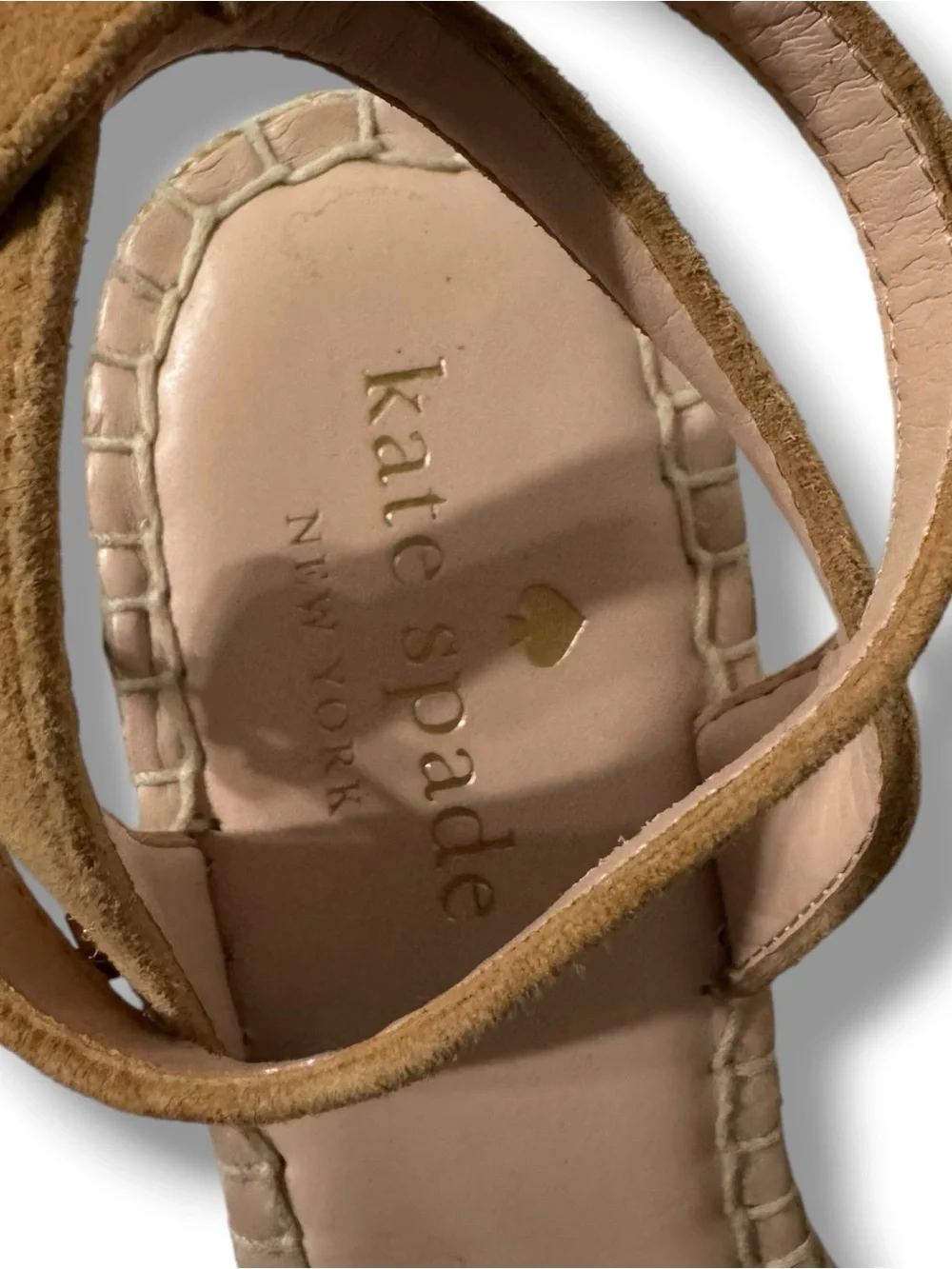 Kate Spade Theodora Espadrille Wedges Women’s 7 Tan Suede Scalloped Sandals